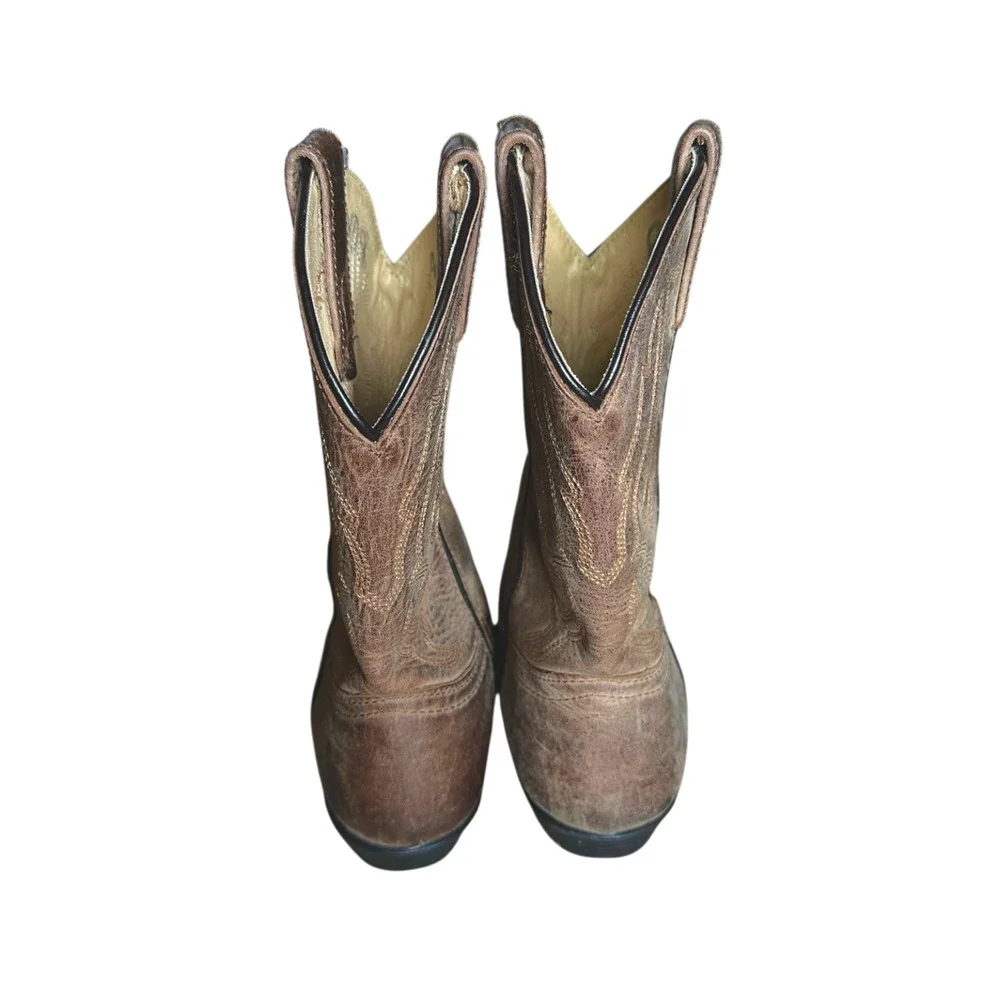 Smoky Mountain Brown Leather Western Cowboy Boots Kids Size 3 Youth Embroidered